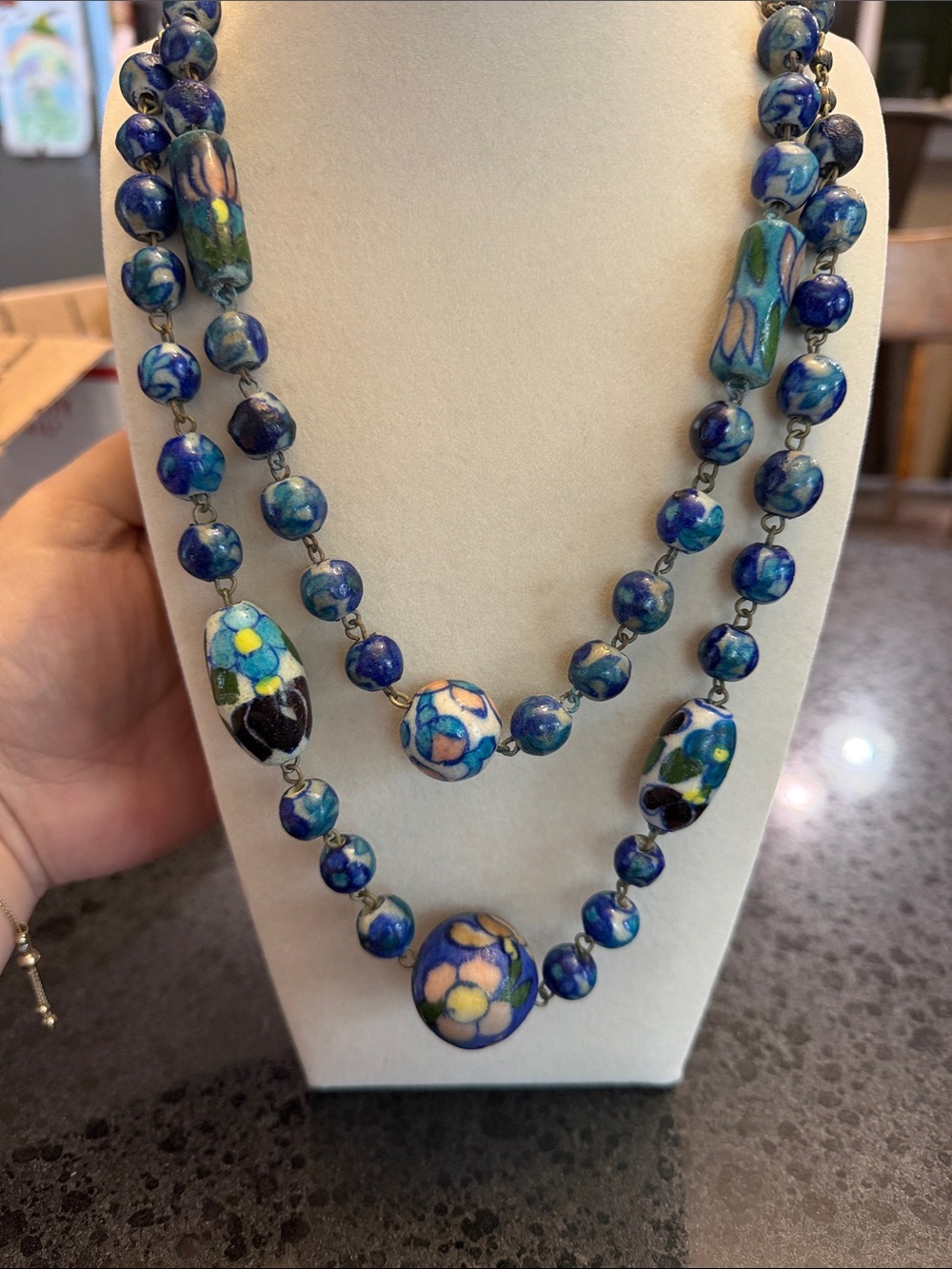 Vintage Chinese cloisonné enamel beaded necklace